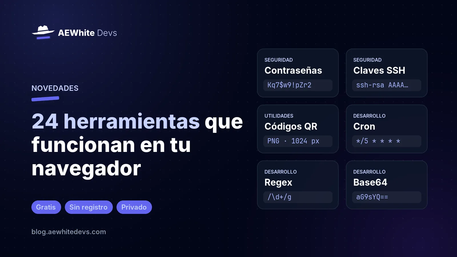 Portada del artículo: 24 herramientas que funcionan en tu navegador, con tarjetas de contraseñas, claves SSH, códigos QR, cron y regex