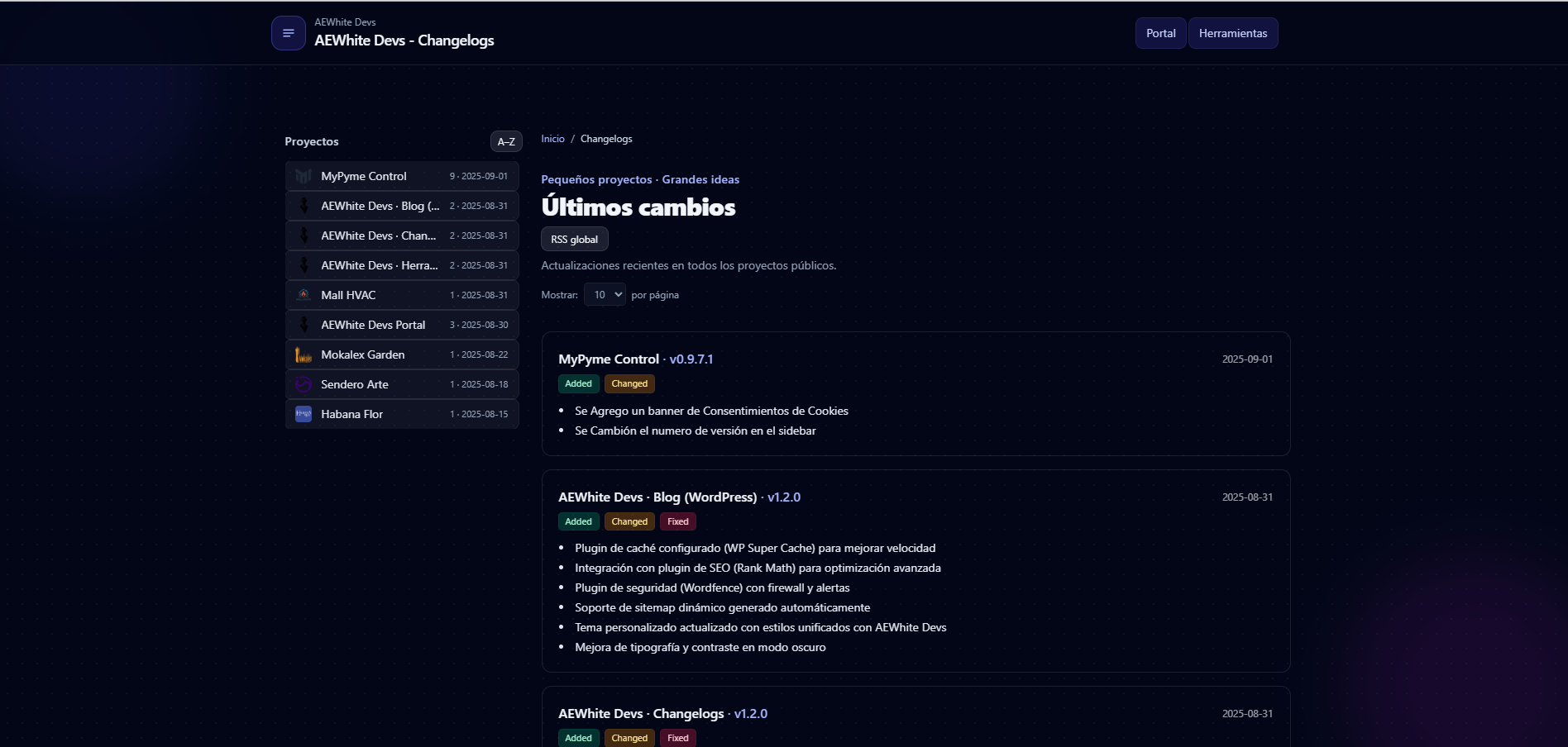 Changelogs AEWhite Devs